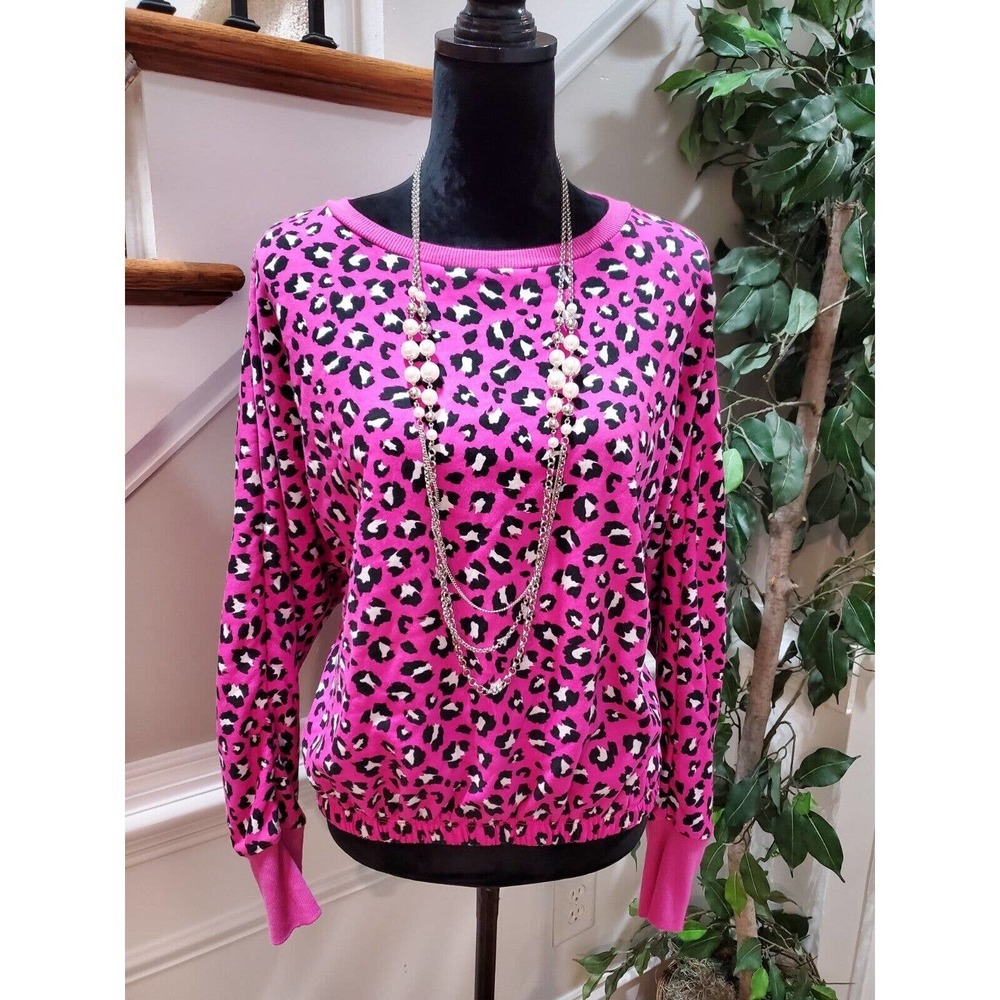 Crown & Ivy Women's Pink Cotton Round Neck Long Sleeve Pullover Sweater Size M